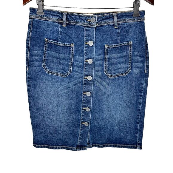 Kenneth Cole Reaction Button up Denim Skirt Patch Pockets Size 4 - Picture 1 of 6